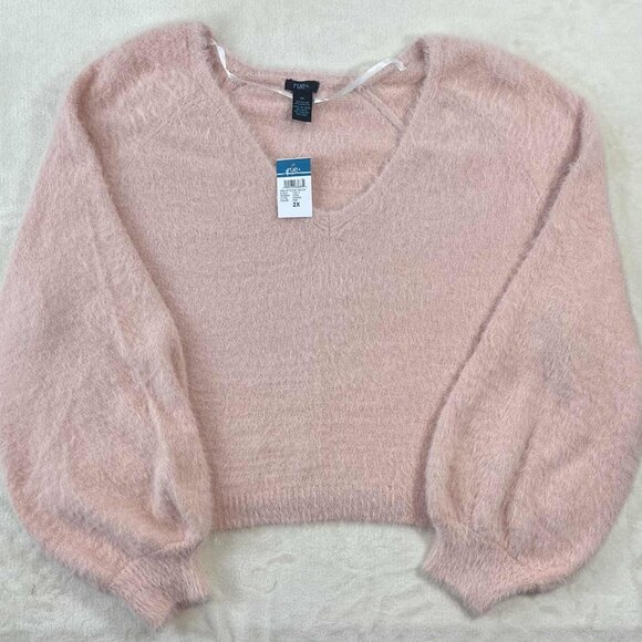 NWT RUE21 Soft Blush Pink Fuzzy V-Neck Balloon Sleeve Sweater – (2X) - Picture 2 of 14